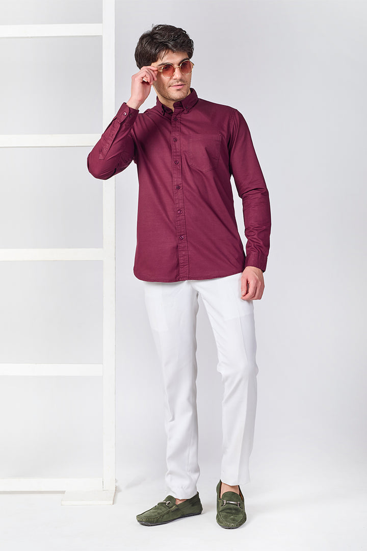Giza Slub Slim Fit Casual Shirt - Cranberry