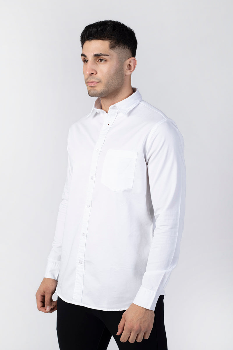 Dobby Cotton Solid Slim Fit Casual Shirt - White