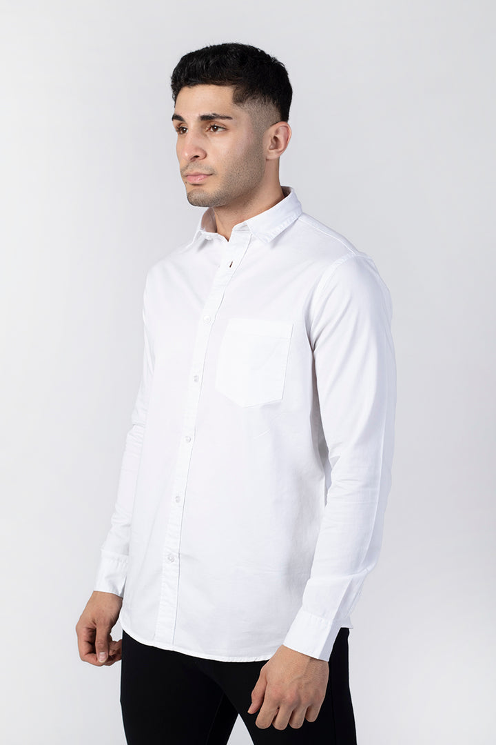 Dobby Cotton Solid Slim Fit Casual Shirt - White
