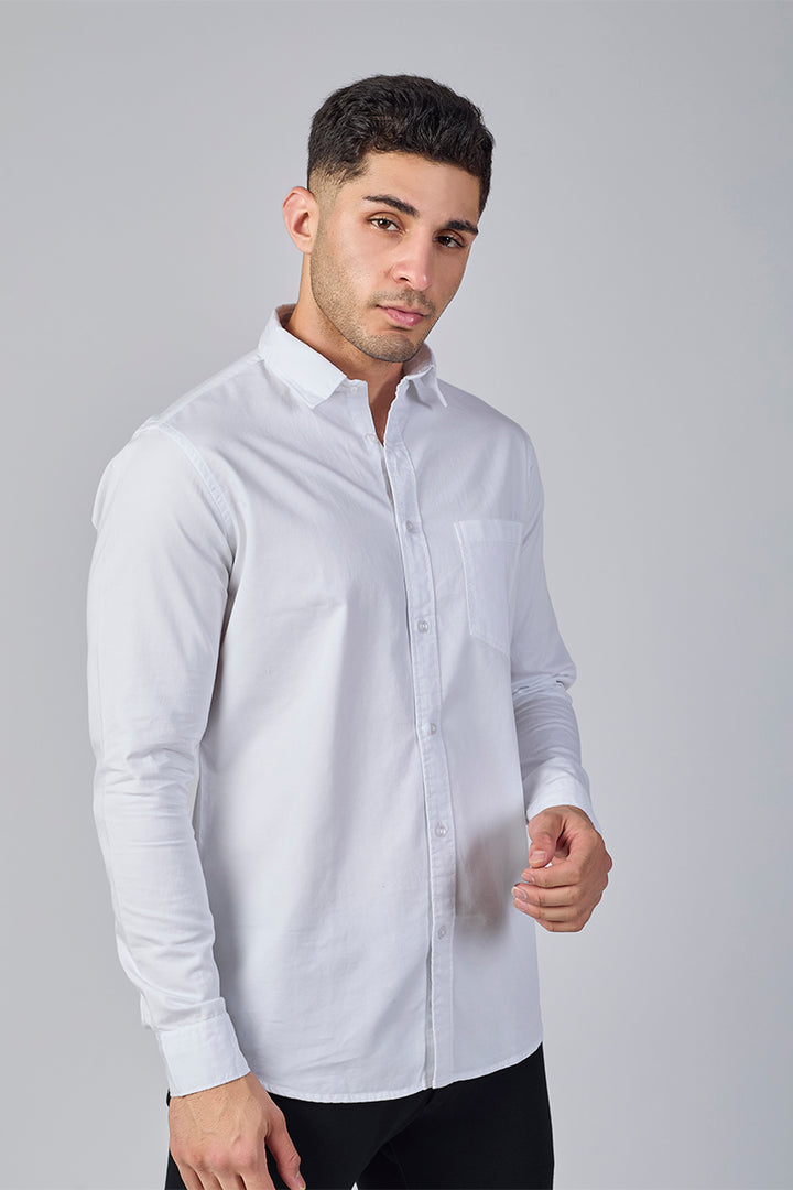 Dobby Cotton Solid Slim Fit Casual Shirt - White