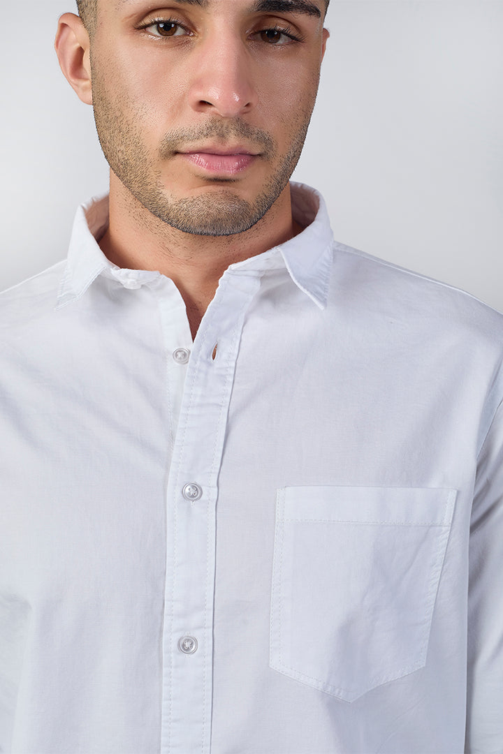Dobby Cotton Solid Slim Fit Casual Shirt - White