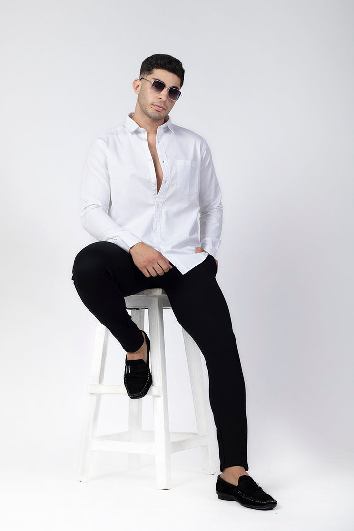 Dobby Cotton Solid Slim Fit Casual Shirt - White