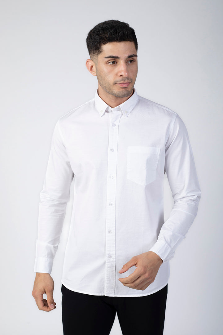 White Giza Slub Slim Fit Casual Shirt
