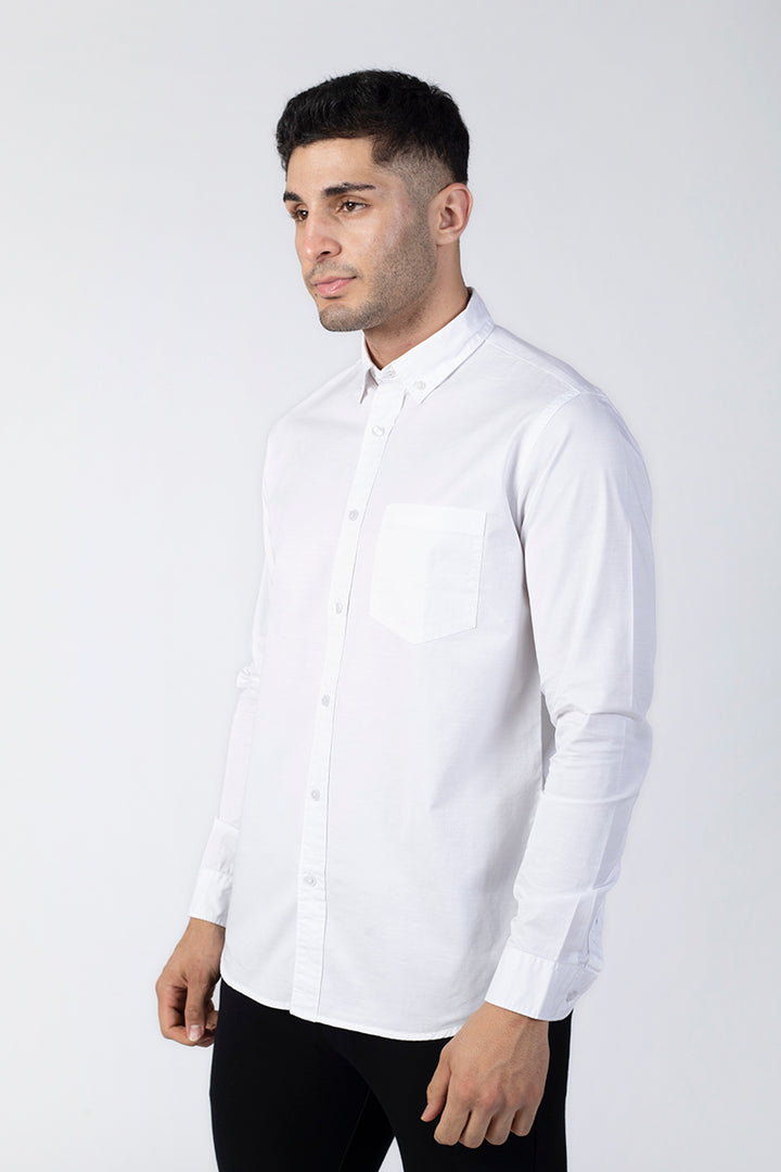 White Giza Slub Slim Fit Casual Shirt