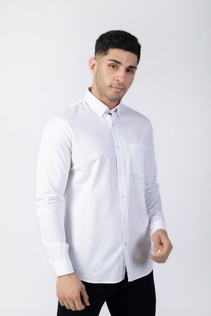 White Giza Slub Slim Fit Casual Shirt
