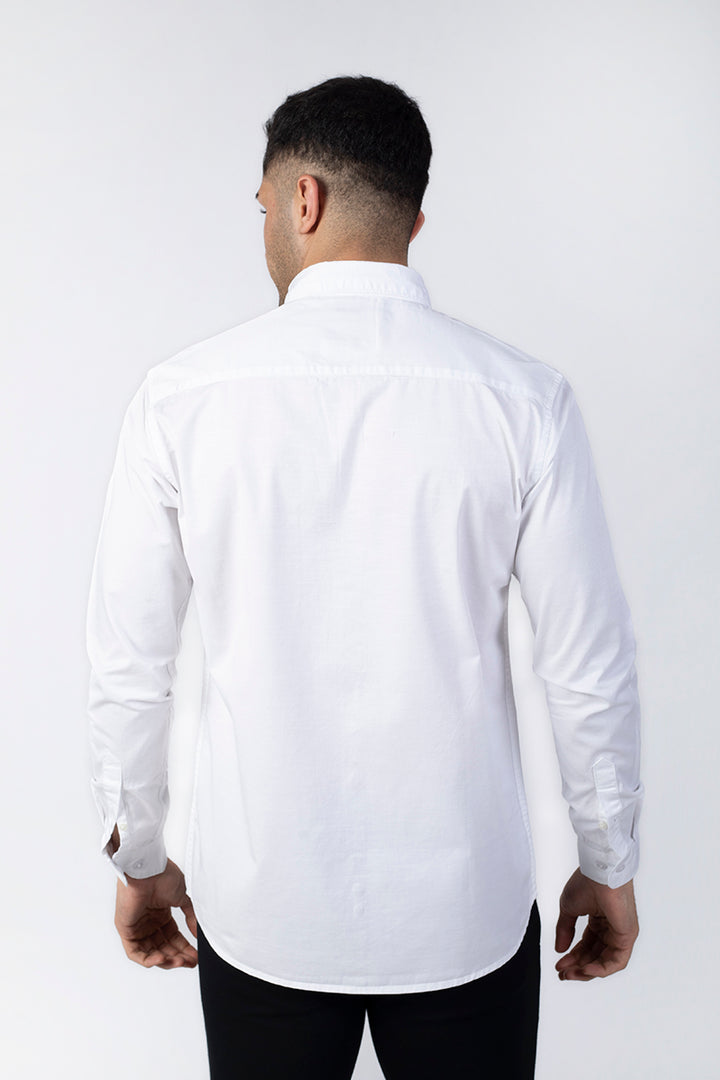 White Giza Slub Slim Fit Casual Shirt
