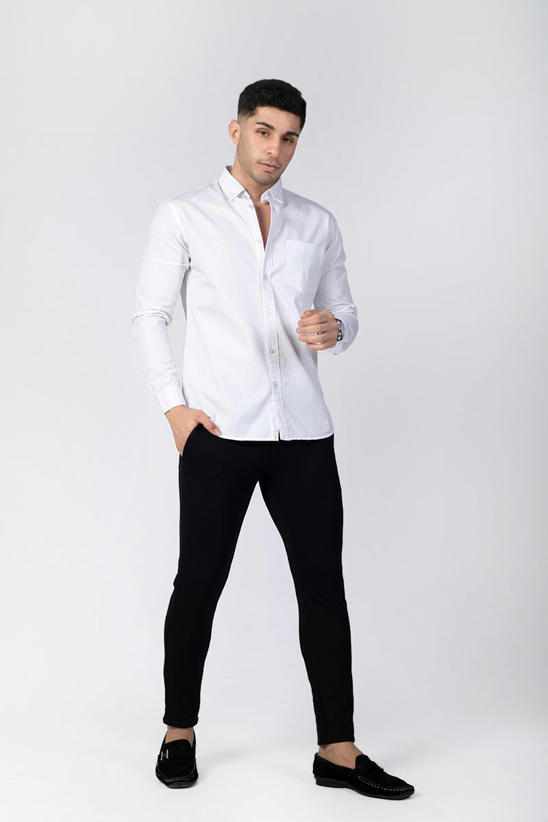 White Giza Slub Slim Fit Casual Shirt