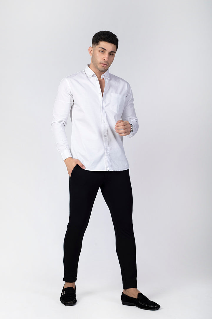 White Giza Slub Slim Fit Casual Shirt