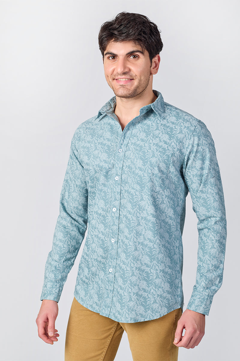 Men's Printed Full Sleeve Shirt - Sky Blue