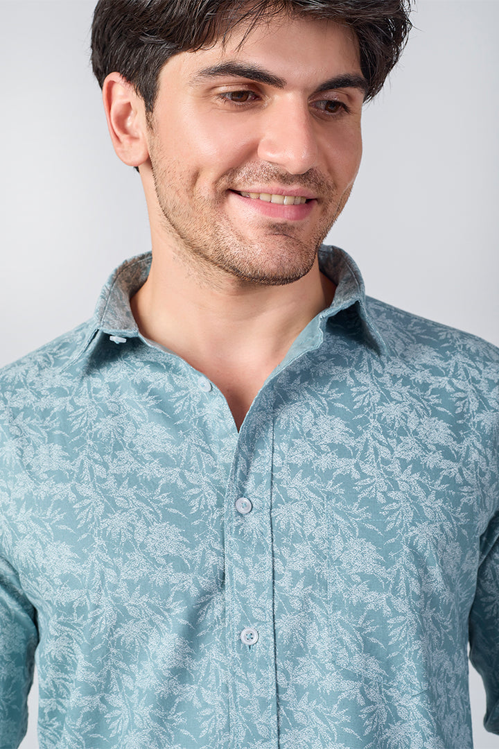 Men's Printed Full Sleeve Shirt - Sky Blue