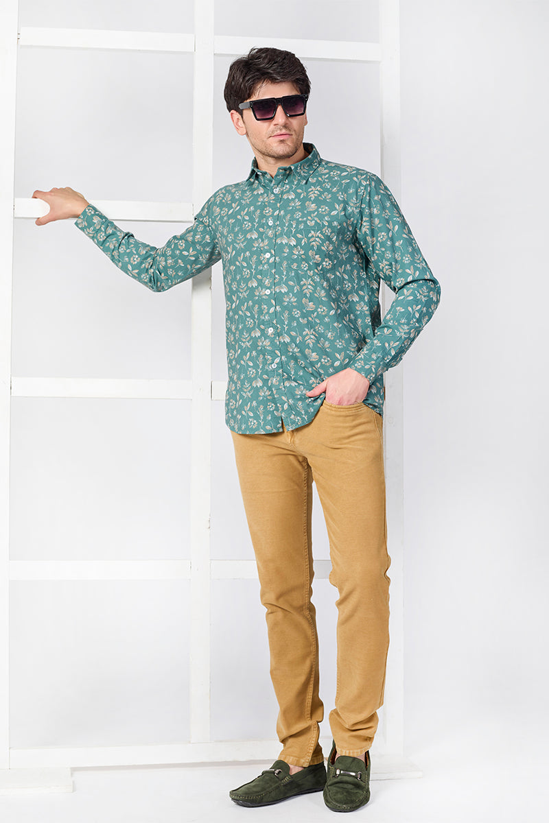 Men's Printed Full Sleeve Shirt - Sage Green