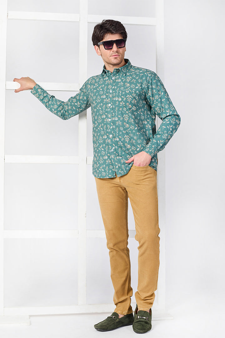 Men's Printed Full Sleeve Shirt - Sage Green