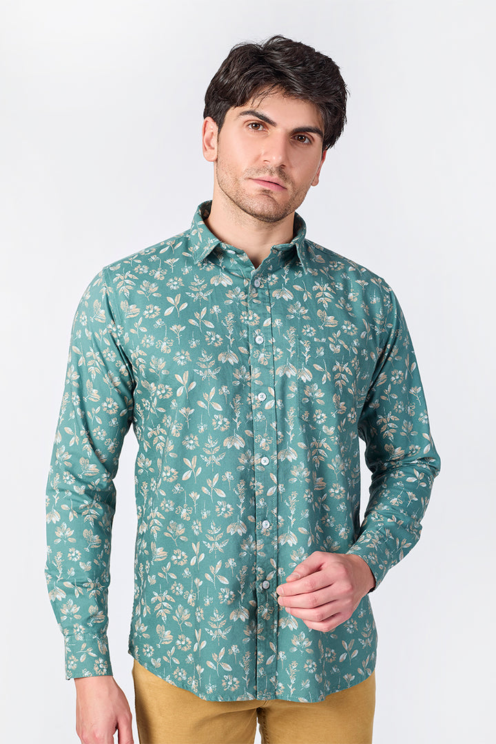 Men's Printed Full Sleeve Shirt - Sage Green