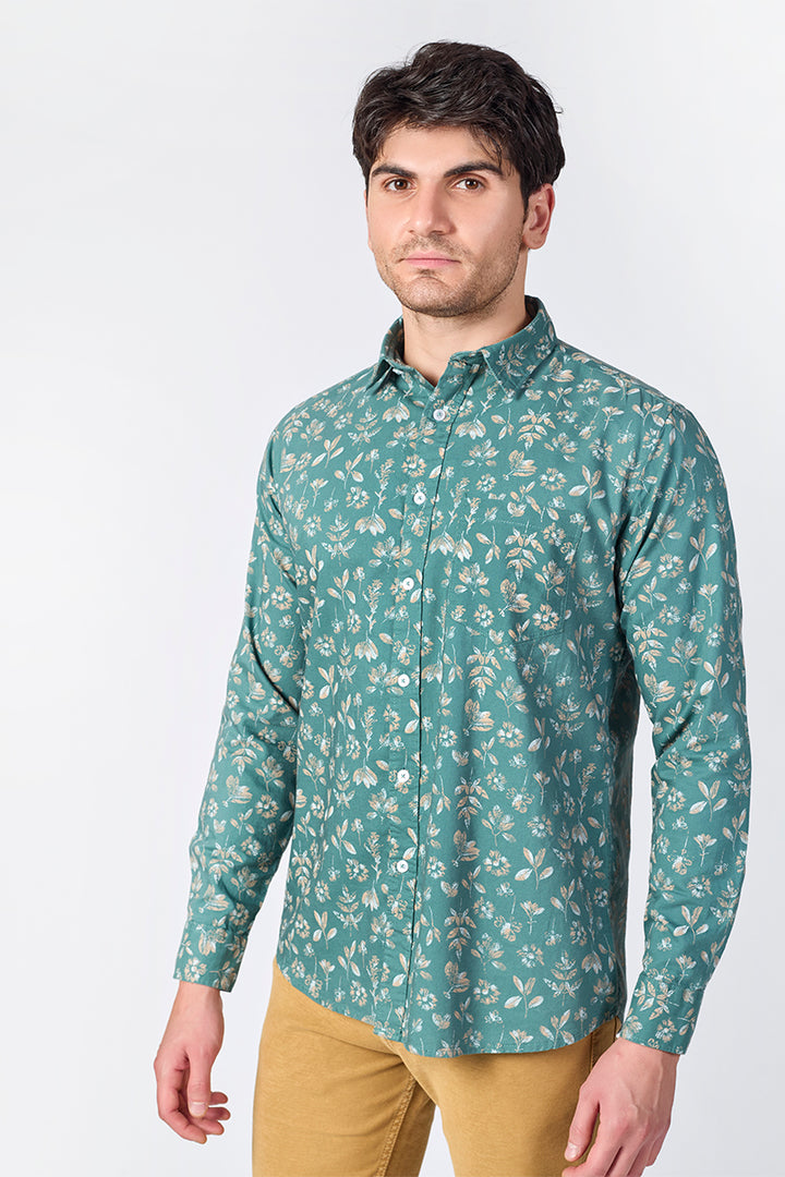 Men's Printed Full Sleeve Shirt - Sage Green