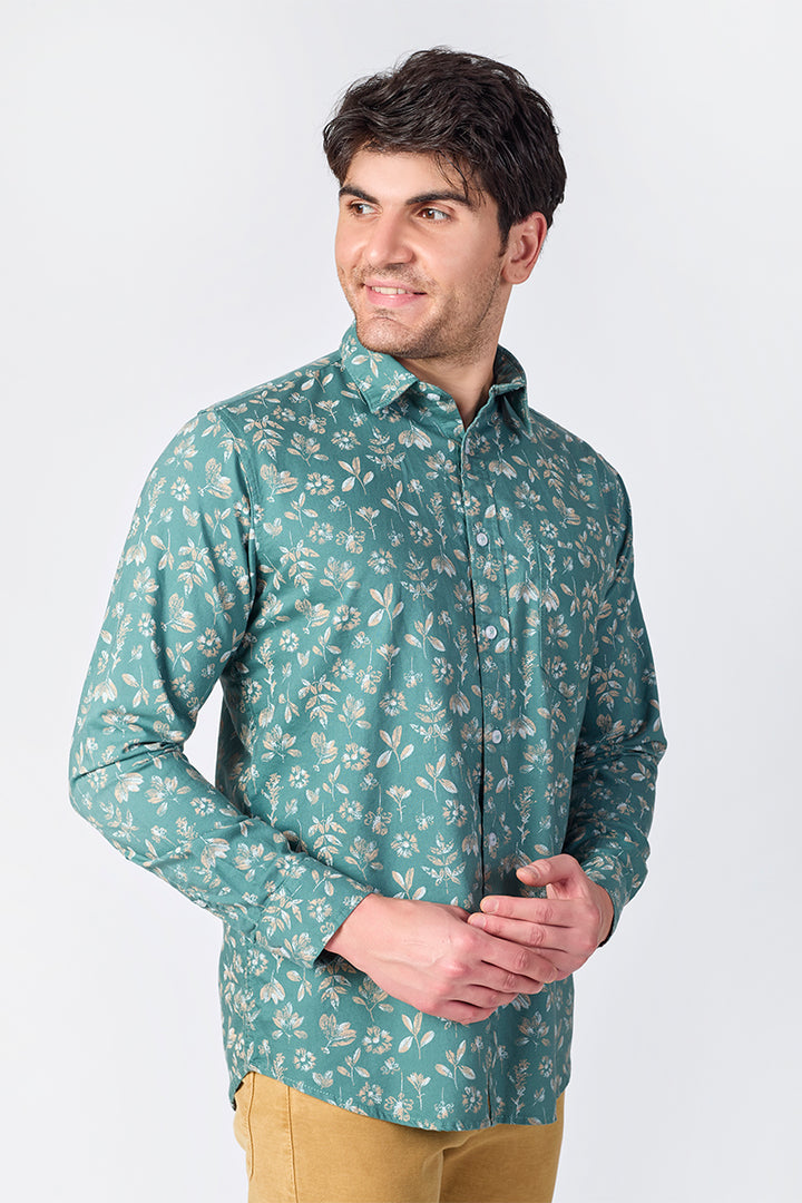 Men's Printed Full Sleeve Shirt - Sage Green