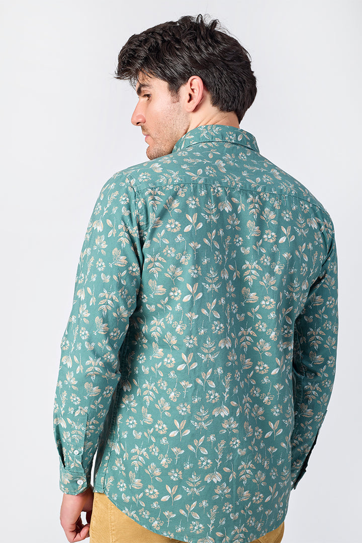 Men's Printed Full Sleeve Shirt - Sage Green