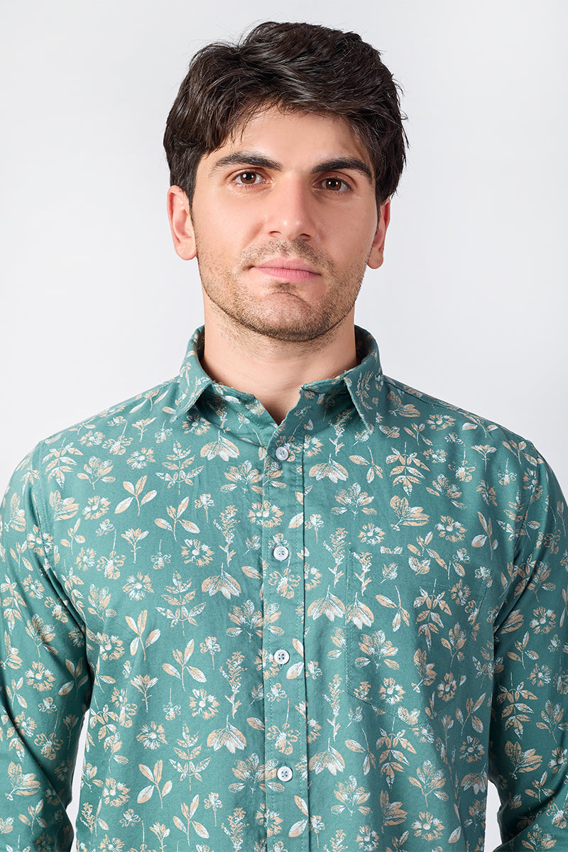 Men's Printed Full Sleeve Shirt - Sage Green