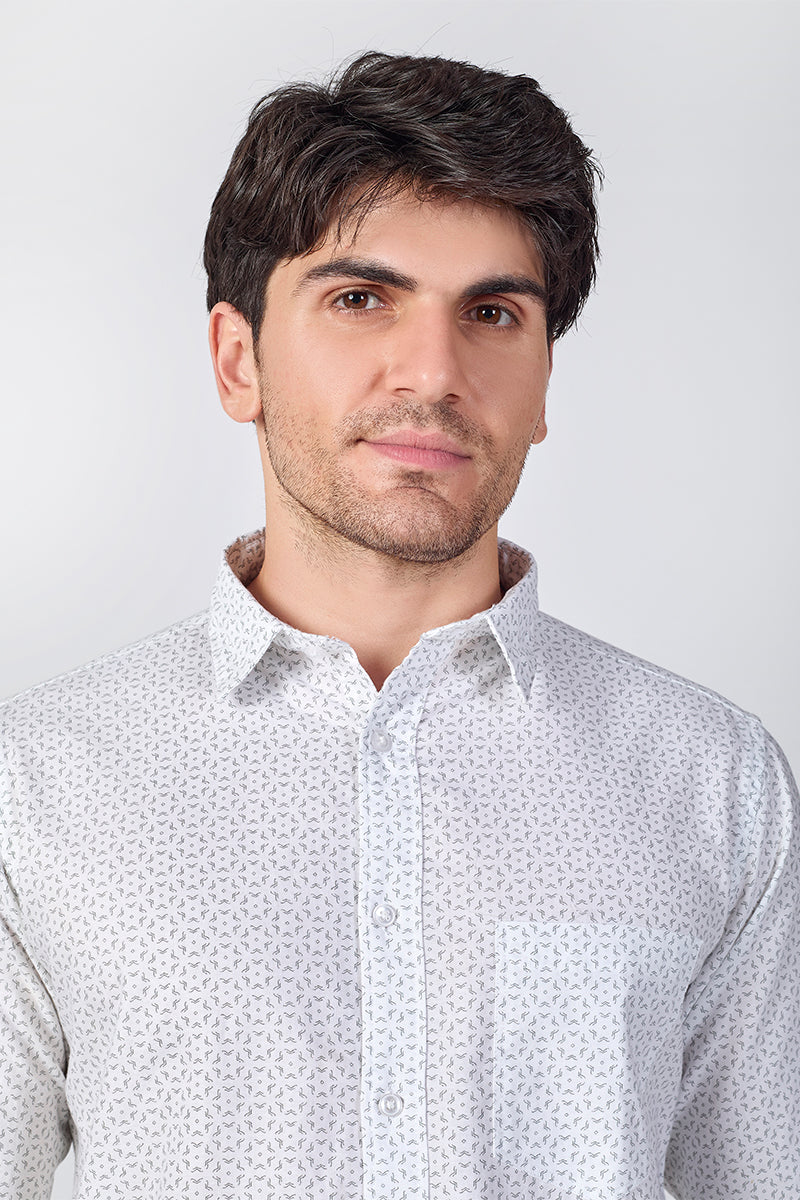 Men's Printed Full Sleeve Shirt - White