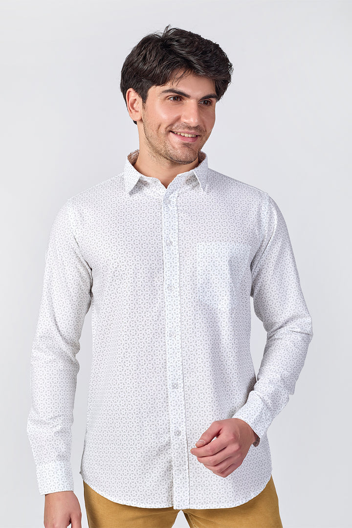 Men's Printed Full Sleeve Shirt - White