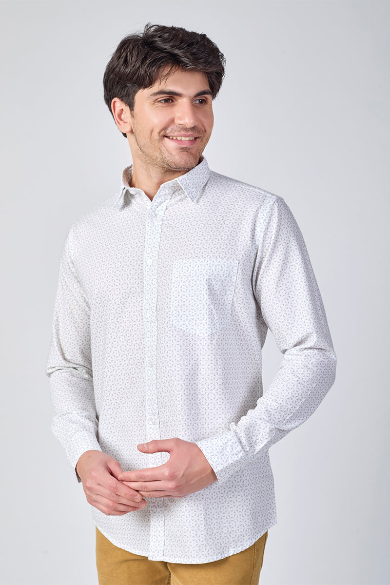 Men's Printed Full Sleeve Shirt - White