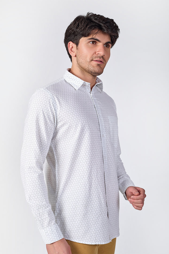 Men's Printed Full Sleeve Shirt - White
