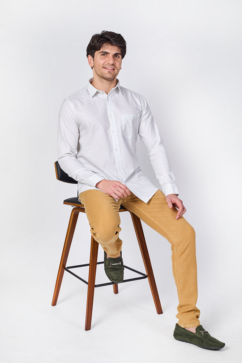 Men's Printed Full Sleeve Shirt - White