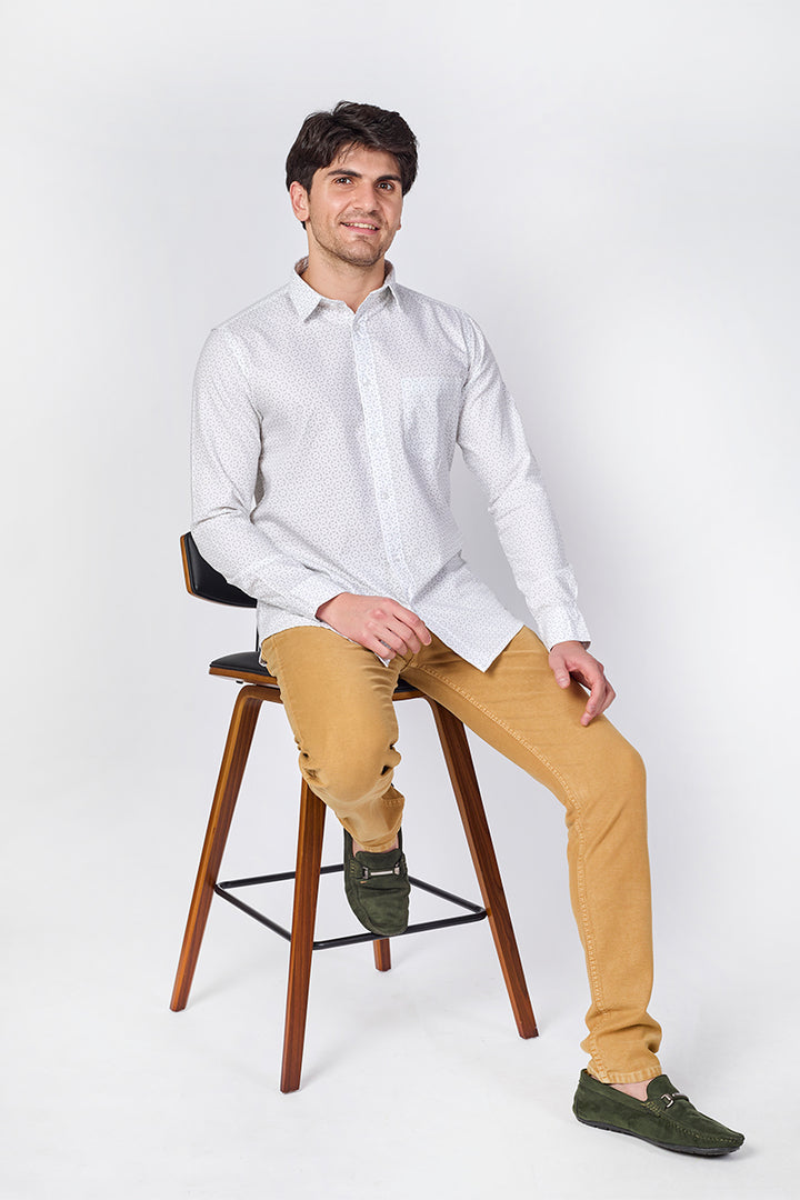 Men's Printed Full Sleeve Shirt - White