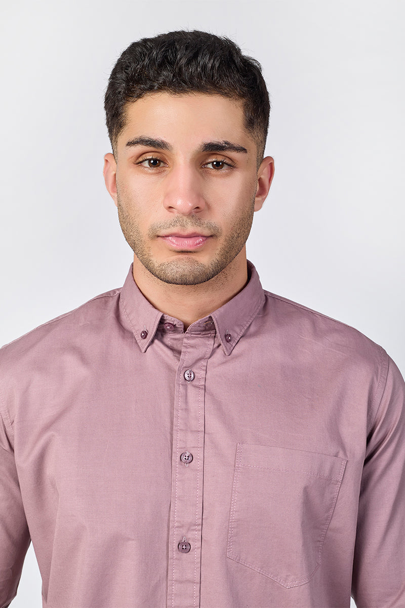Mauve Dusk Giza Slub Slim Fit Casual Shirt