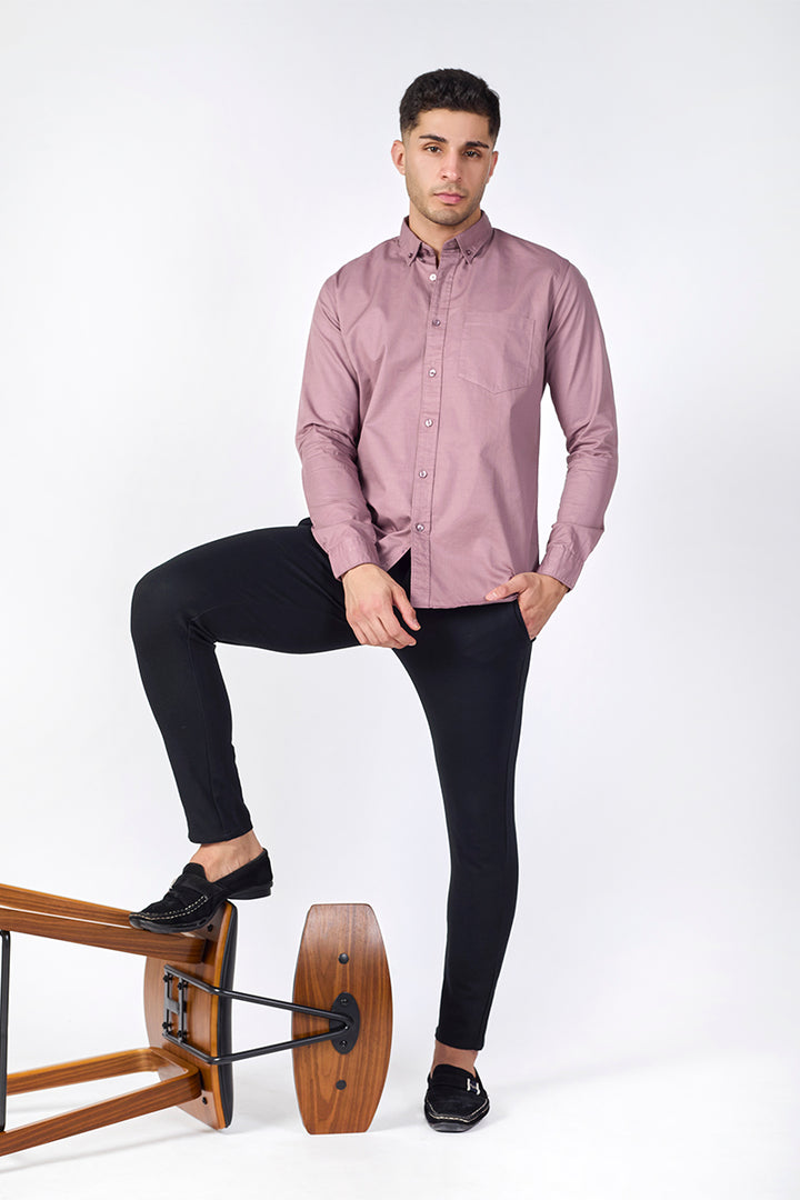 Mauve Dusk Giza Slub Slim Fit Casual Shirt