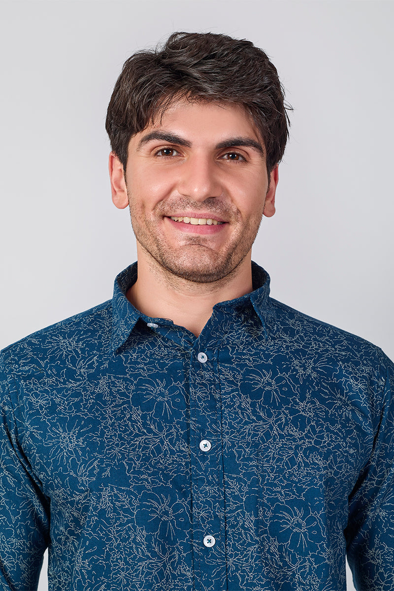 Men's Printed Full Sleeve Shirt - Blue