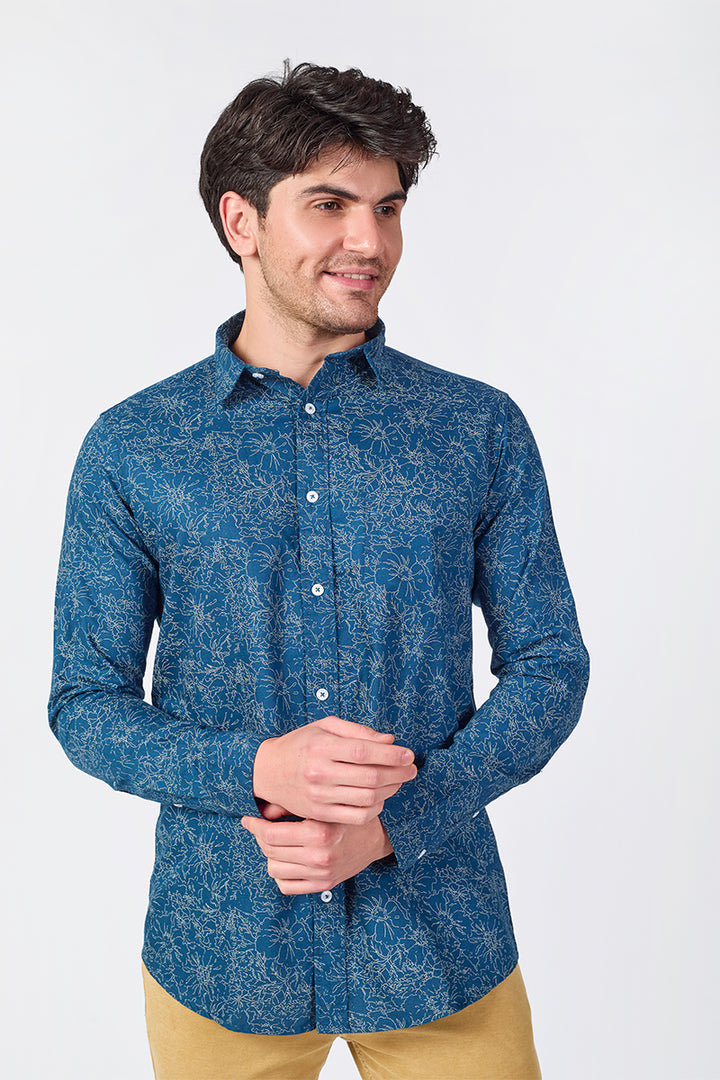 Men's Printed Full Sleeve Shirt - Blue