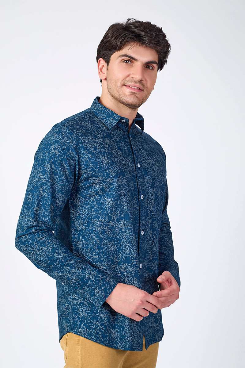 Men's Printed Full Sleeve Shirt - Blue