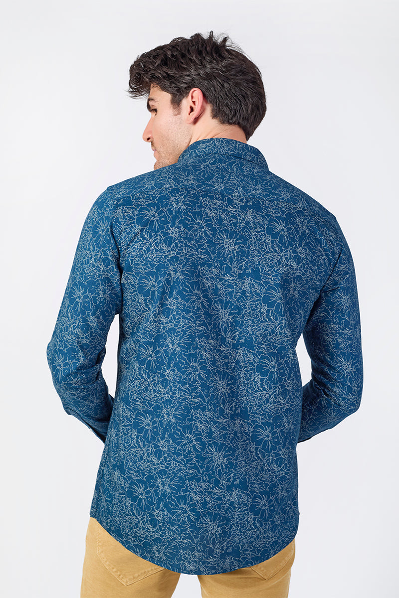 Men's Printed Full Sleeve Shirt - Blue