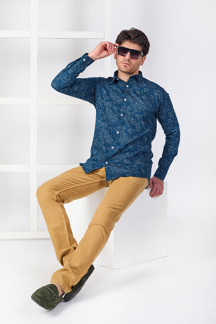 Men's Printed Full Sleeve Shirt - Blue