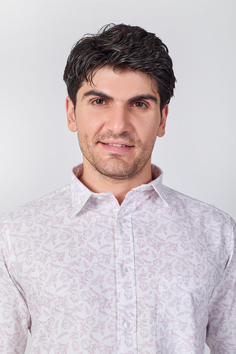 Men's Printed Full Sleeve Shirt - Pearl White