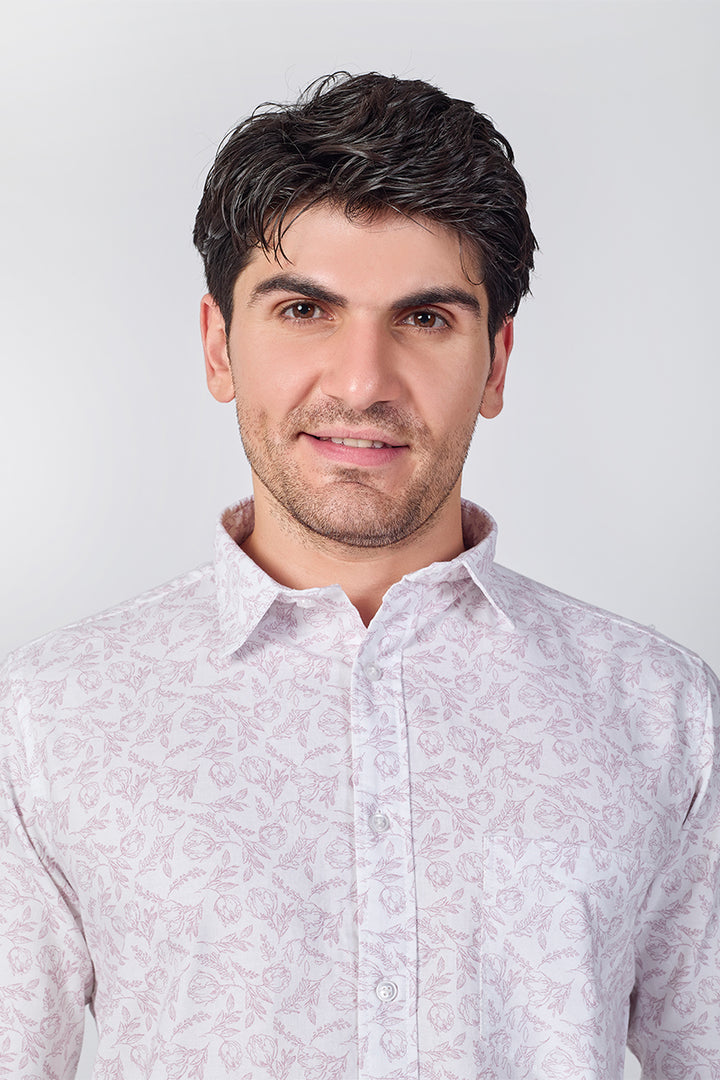 Men's Printed Full Sleeve Shirt - Pearl White