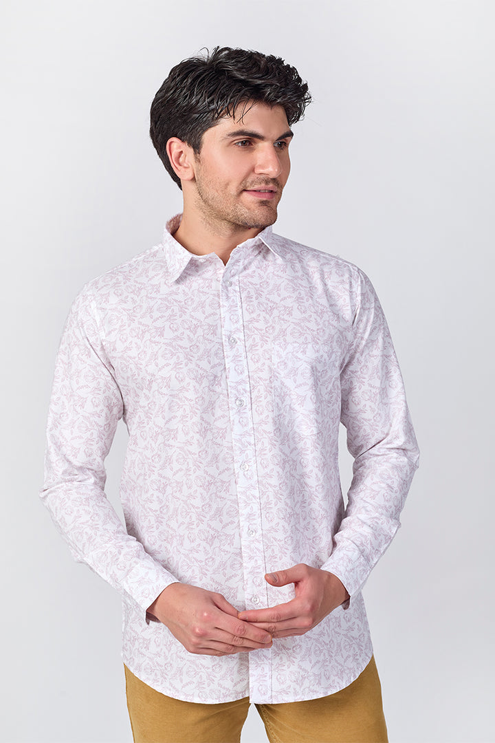Men's Printed Full Sleeve Shirt - Pearl White