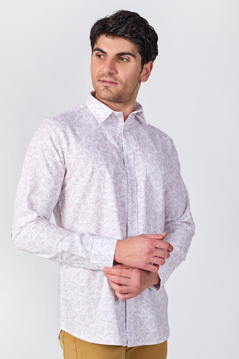 Men's Printed Full Sleeve Shirt - Pearl White