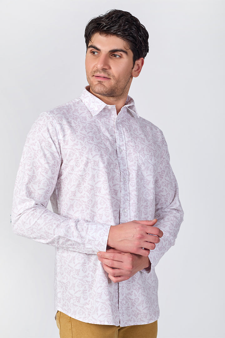 Men's Printed Full Sleeve Shirt - Pearl White