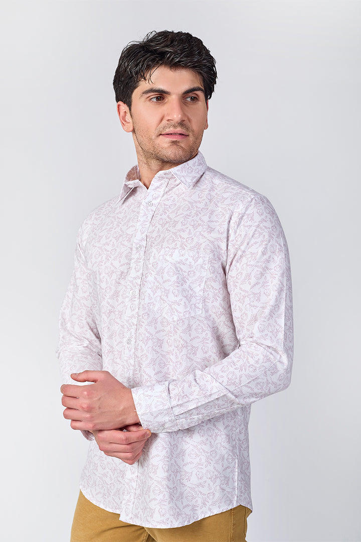 Men's Printed Full Sleeve Shirt - Pearl White