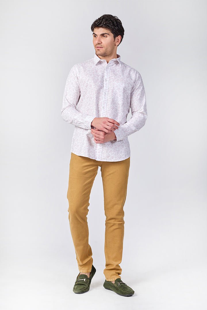 Men's Printed Full Sleeve Shirt - Pearl White