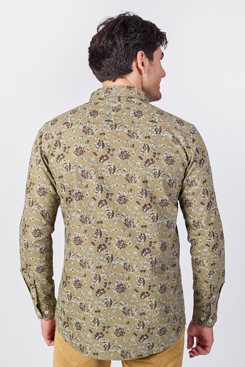 Men's Printed Full Sleeve Shirt - Olive Green