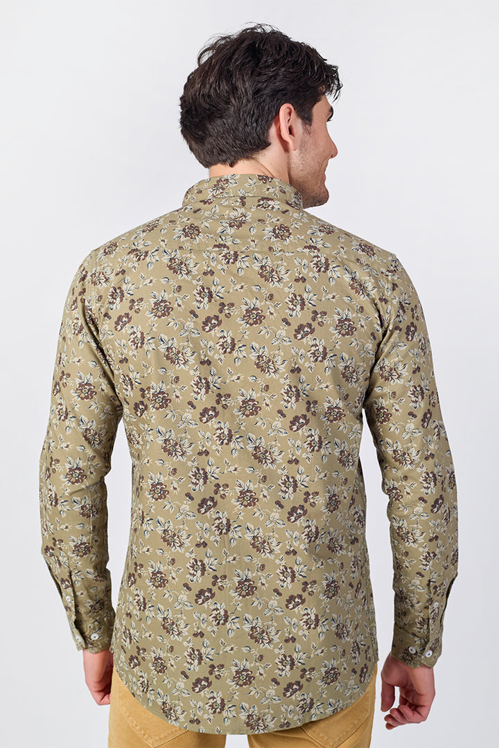 Men's Printed Full Sleeve Shirt - Olive Green
