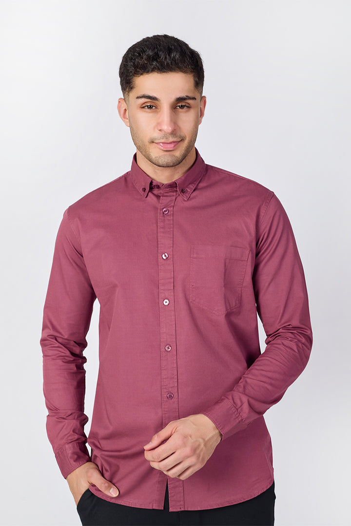Plum Wine Giza Slub Slim Fit Casual Shirt