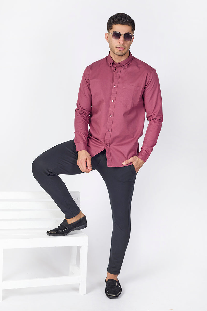 Plum Wine Giza Slub Slim Fit Casual Shirt