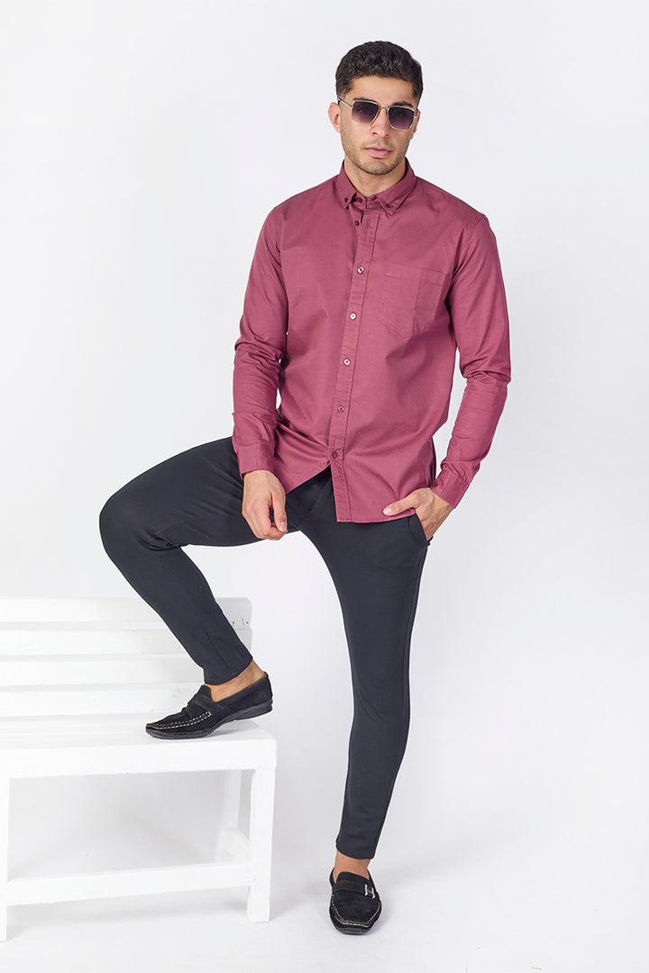 Plum Wine Giza Slub Slim Fit Casual Shirt