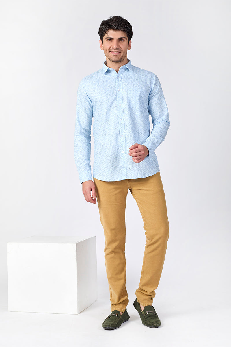 Men's Printed Full Sleeve Shirt - Ice Grid Blue