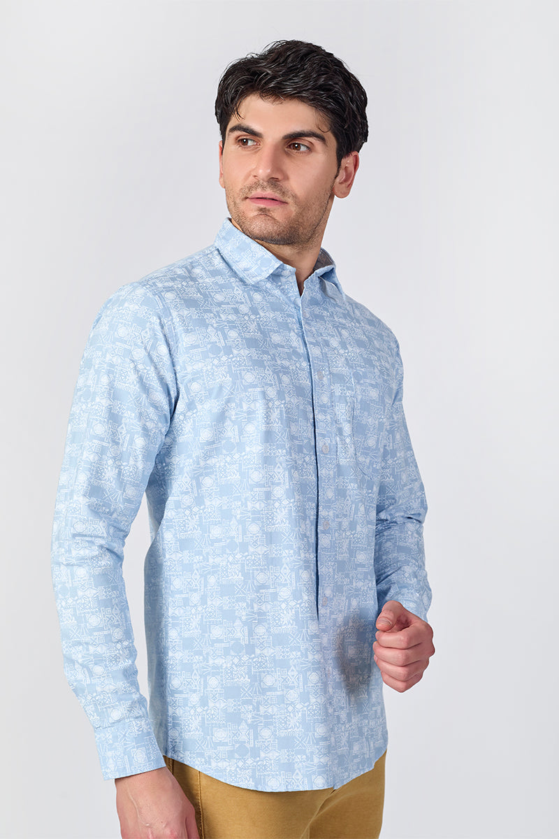 Men's Printed Full Sleeve Shirt - Light Blue