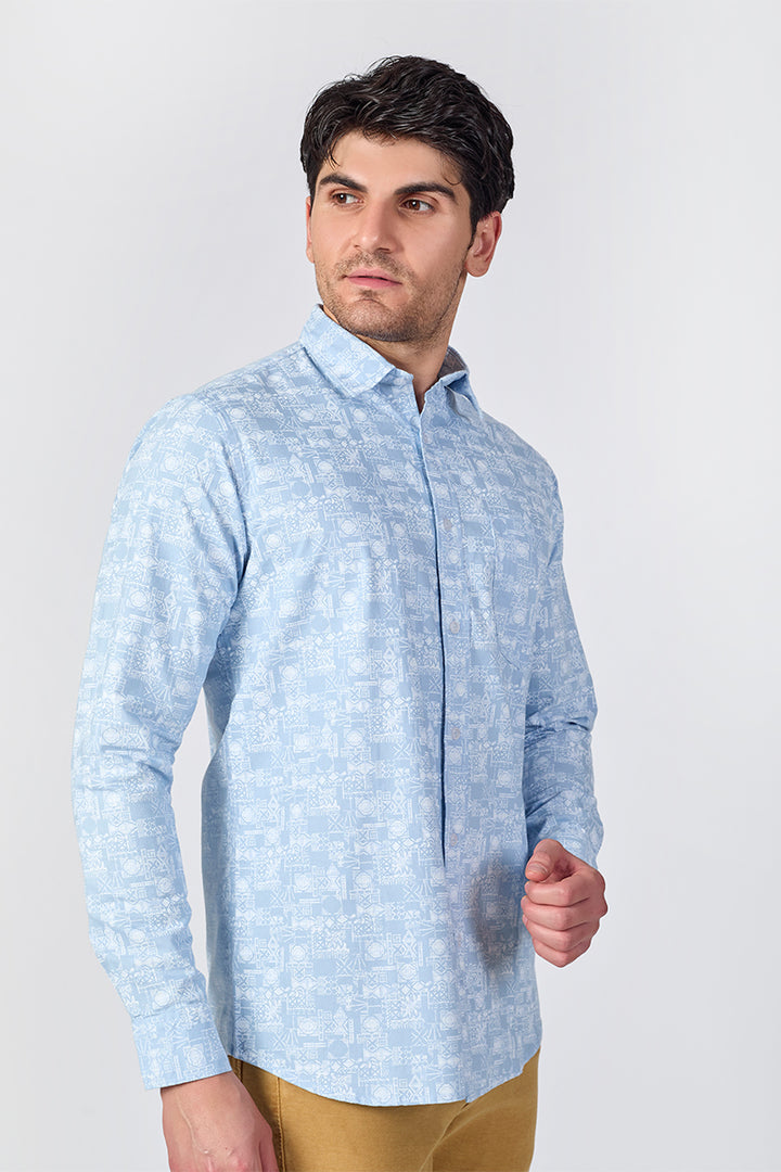 Men's Printed Full Sleeve Shirt - Light Blue