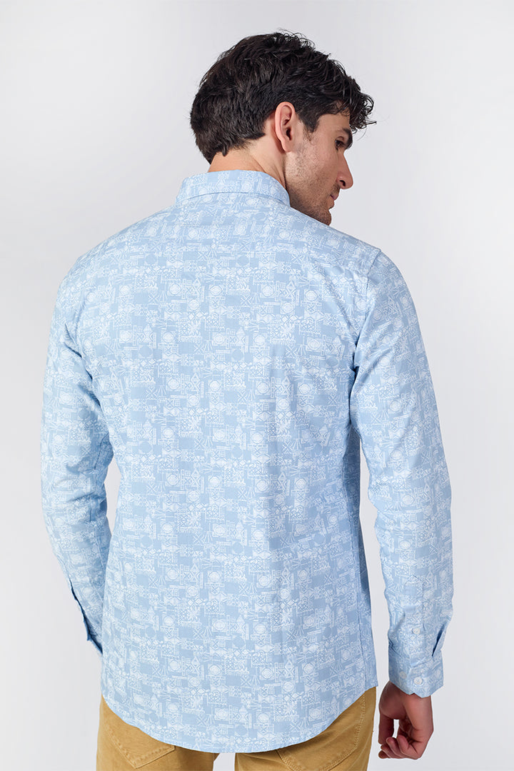 Men's Printed Full Sleeve Shirt - Light Blue